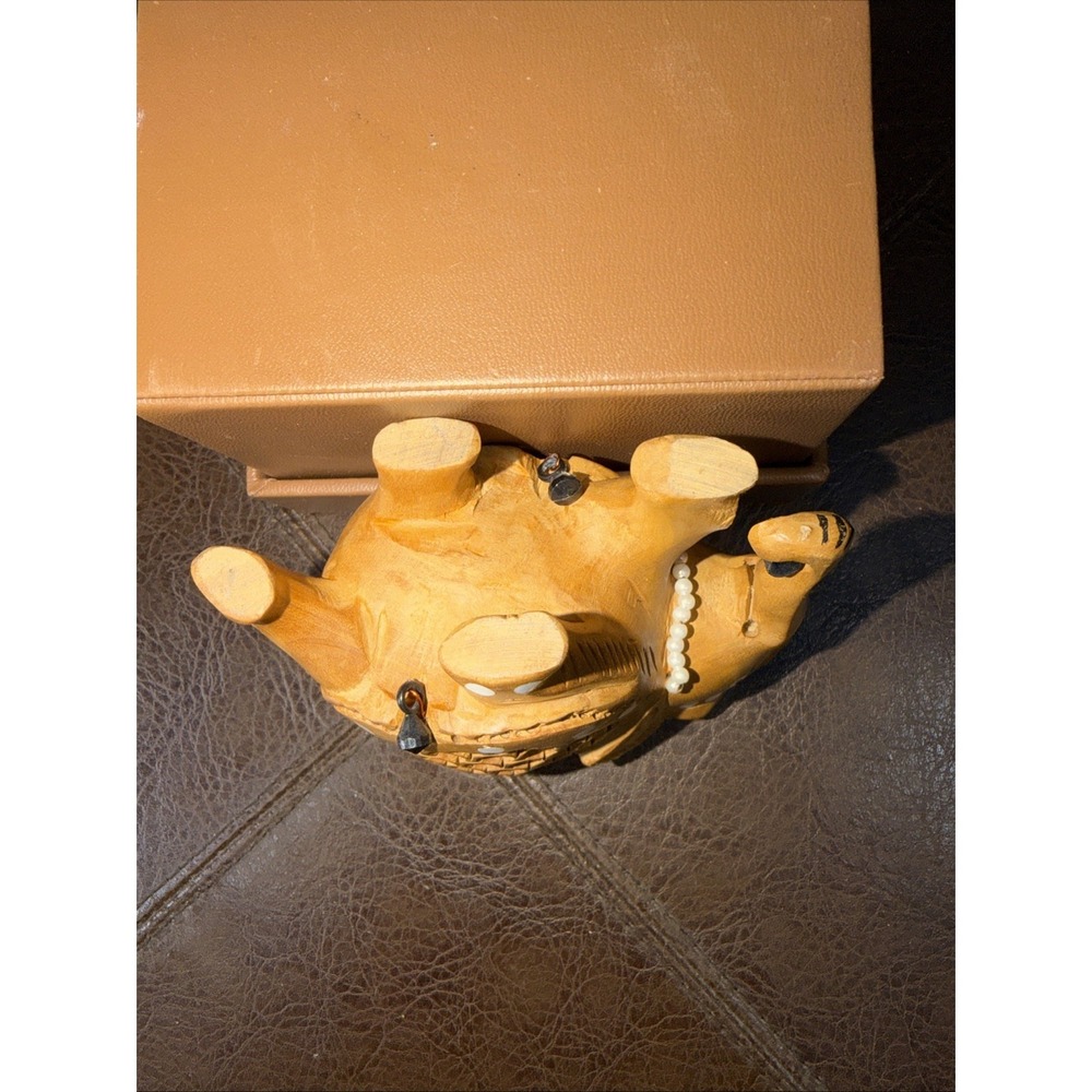 Hand Carved Wooden Pregnant Elephant Jali Undercut Lattice Figurine India Art - Picture 11 of 14